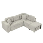 Roomfitters Sectional Sofa L-Shaped Pull-Out Bed with Movable Ottoman, Two USB Ports, and Cup Holders for Living Room