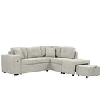 Roomfitters Sectional Sofa L-Shaped Pull-Out Bed with Movable Ottoman, Two USB Ports, and Cup Holders for Living Room