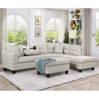 Roomfitters Modern L-Shape Sectional Sofa with Storage Ottoman, Reversible Chaise, Two Pillows, and Cup Holder