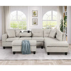 Roomfitters Modern L-Shape Sectional Sofa with Storage Ottoman, Reversible Chaise, Two Pillows, and Cup Holder