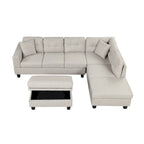 Roomfitters Modern L-Shape Sectional Sofa with Storage Ottoman, Reversible Chaise, Two Pillows, and Cup Holder