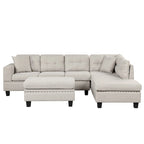 Roomfitters Modern L-Shape Sectional Sofa with Storage Ottoman, Reversible Chaise, Two Pillows, and Cup Holder