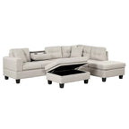 Roomfitters Modern L-Shape Sectional Sofa with Storage Ottoman, Reversible Chaise, Two Pillows, and Cup Holder