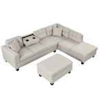 Roomfitters Modern L-Shape Sectional Sofa with Storage Ottoman, Reversible Chaise, Two Pillows, and Cup Holder