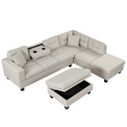 Roomfitters Modern L-Shape Sectional Sofa with Storage Ottoman, Reversible Chaise, Two Pillows, and Cup Holder
