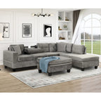Roomfitters Modern L-Shape Sectional Sofa with Storage Ottoman, Reversible Chaise, Two Pillows, and Cup Holder