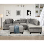 Roomfitters Modern L-Shape Sectional Sofa with Storage Ottoman, Reversible Chaise, Two Pillows, and Cup Holder