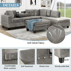 Roomfitters Modern L-Shape Sectional Sofa with Storage Ottoman, Reversible Chaise, Two Pillows, and Cup Holder