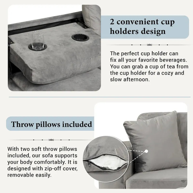 Roomfitters Modern L-Shape Sectional Sofa with Storage Ottoman, Reversible Chaise, Two Pillows, and Cup Holder