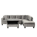 Roomfitters Modern L-Shape Sectional Sofa with Storage Ottoman, Reversible Chaise, Two Pillows, and Cup Holder