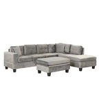 Roomfitters Modern L-Shape Sectional Sofa with Storage Ottoman, Reversible Chaise, Two Pillows, and Cup Holder