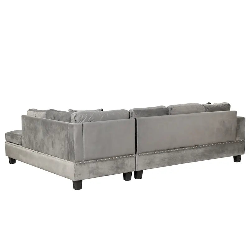 Roomfitters Modern L-Shape Sectional Sofa with Storage Ottoman, Reversible Chaise, Two Pillows, and Cup Holder