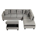 Roomfitters Modern L-Shape Sectional Sofa with Storage Ottoman, Reversible Chaise, Two Pillows, and Cup Holder