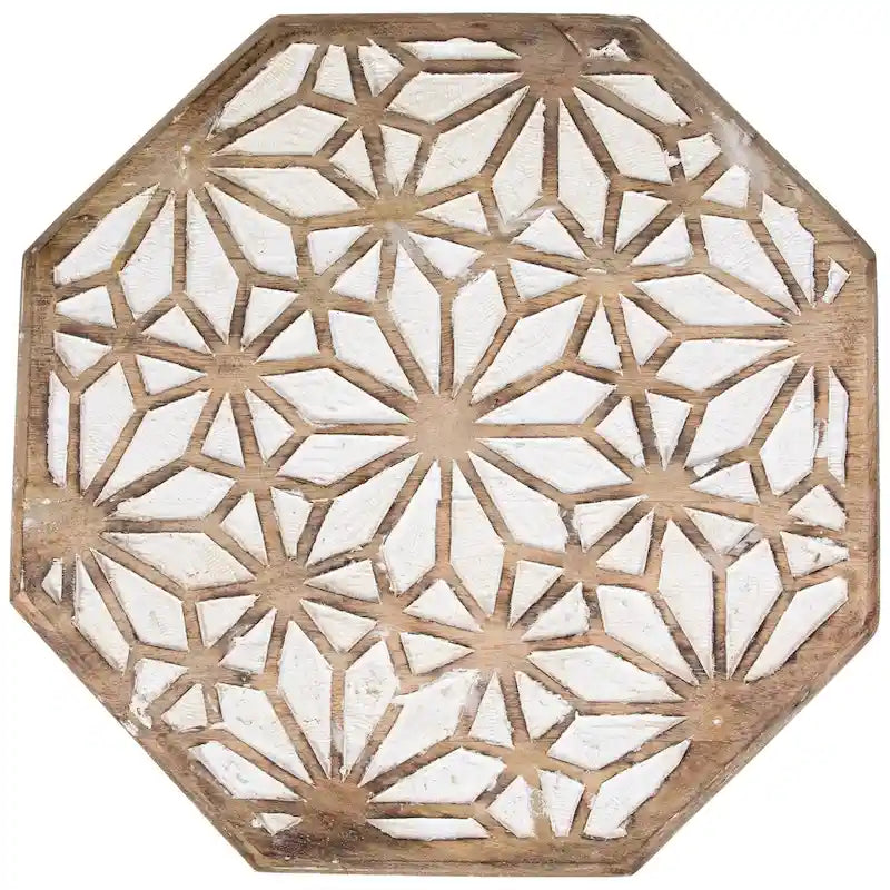 18 Walnut Brown and Brushed White Octagonal Side Table