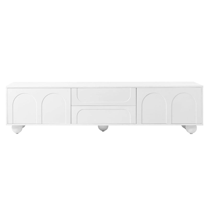 Modern Storage TV Stand with 2 Rebound Cabinets, 2 Drawers and 5 Round Legs for Living Room Bedroom
