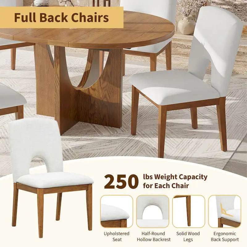 Modern 5-Piece Round Dining Table with 16.2 Removable Leaf
