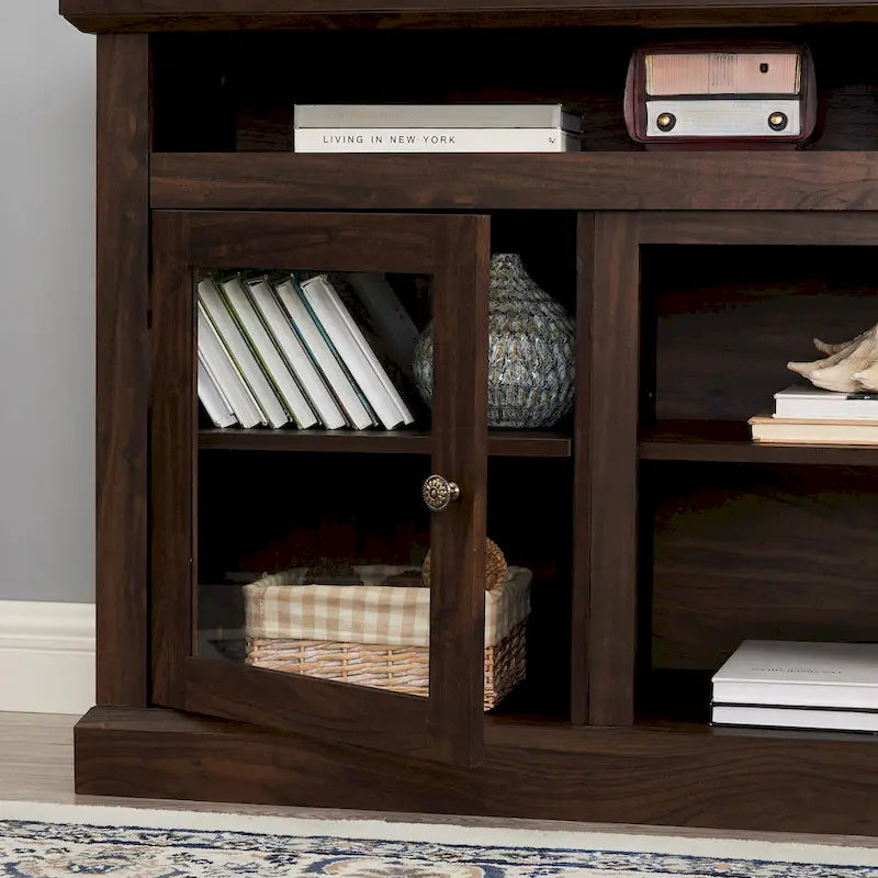 Classic American TV Stand with 4 Storage Shelf and 2 Storage Cabinets for Living Rooms Bedroom and Office