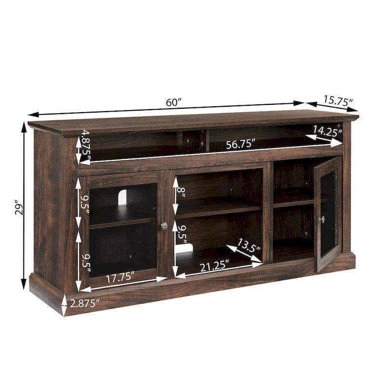 Classic American TV Stand with 4 Storage Shelf and 2 Storage Cabinets for Living Rooms Bedroom and Office