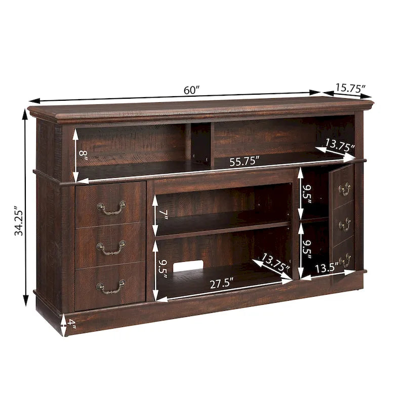 Traditional Rustic Farmhouse TV Stand with 6 Drawer, 4 Storage Shelf and Cable Management For Living Room Bedroom