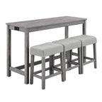 Bar Dining Table Set and 3 Bar Stools with Power Outlet Kitchen Breakfast Nook Wooden Dining Table Chairs Sets