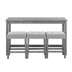 Bar Dining Table Set and 3 Bar Stools with Power Outlet Kitchen Breakfast Nook Wooden Dining Table Chairs Sets