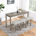 Bar Dining Table Set and 3 Bar Stools with Power Outlet Kitchen Breakfast Nook Wooden Dining Table Chairs Sets
