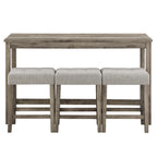 Bar Dining Table Set and 3 Bar Stools with Power Outlet Kitchen Breakfast Nook Wooden Dining Table Chairs Sets