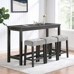 Bar Dining Table Set and 3 Bar Stools with Power Outlet Kitchen Breakfast Nook Wooden Dining Table Chairs Sets