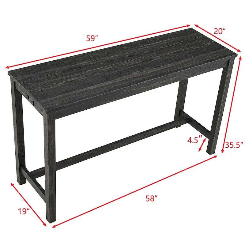 Bar Dining Table Set and 3 Bar Stools with Power Outlet Kitchen Breakfast Nook Wooden Dining Table Chairs Sets
