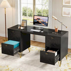 White Computer Desk with File Drawers, 59 Modern Home Office Desk