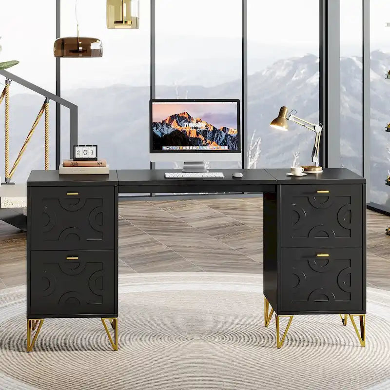 White Computer Desk with File Drawers, 59 Modern Home Office Desk