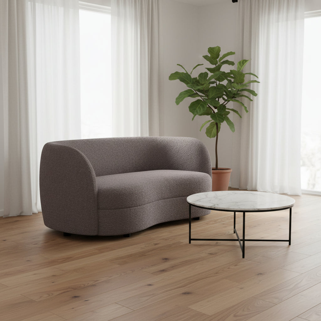 Srey Loveseat, 64 Inch, Charcoal Gray Boucle, Curved Kidney Shape