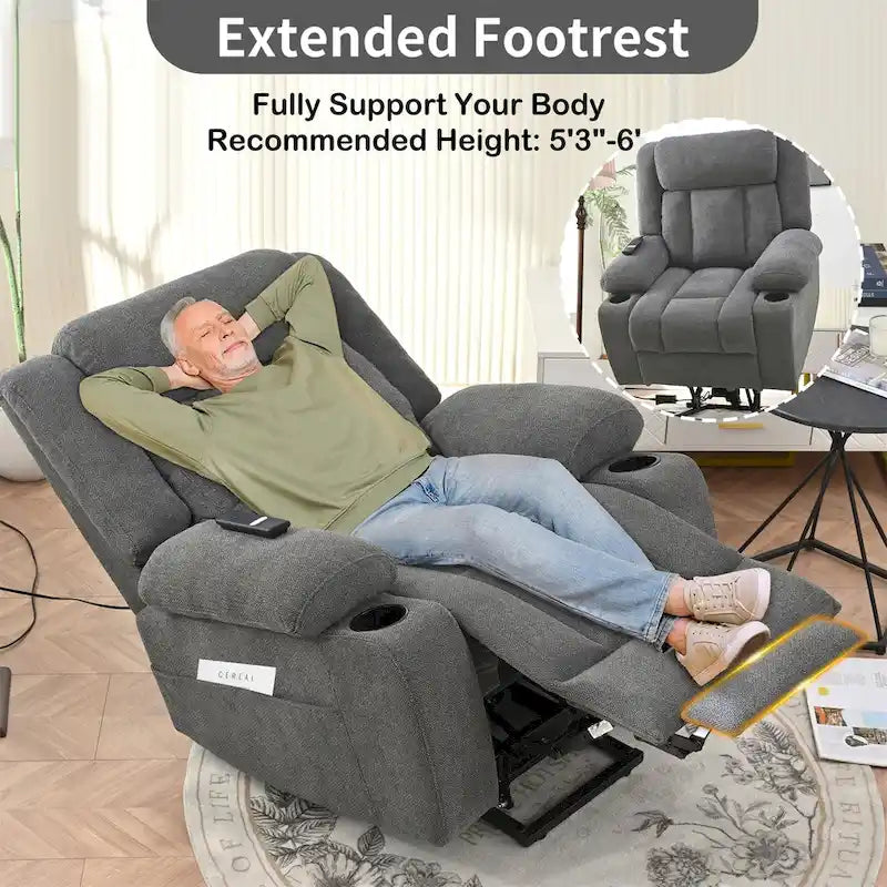 Snowflake Velvet Fabric Power Lift Recliner w/Extended Footrest