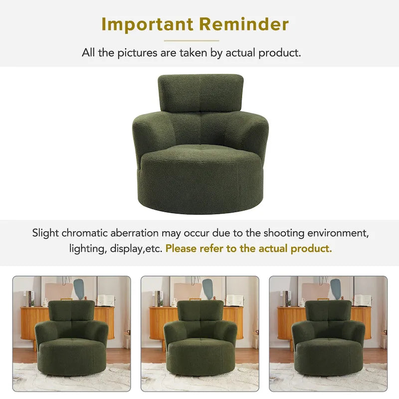 360 Swivel Chair, Upholstered Barrel Chair with Adjustable Headrest Modern Swivel Round Sofa Chair for Living Room