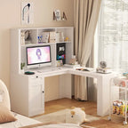 L Shaped Desk with outlet, Computer Desk with Drawers, Bookshelf