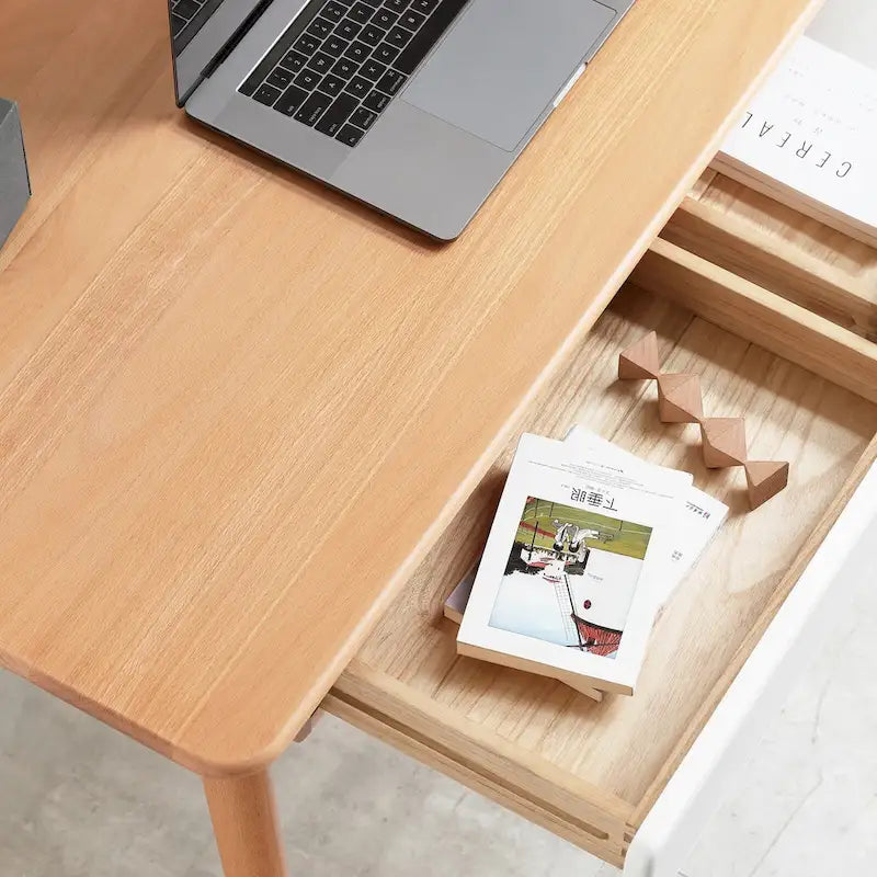 Solid Wood Computer Desk - 47 Large Size Office Desk with 2 Drawers