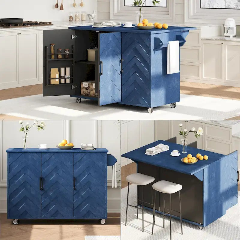 51.2W Ash Veneer Solid Wood Handwoven Kitchen Island With Drop Leaf(no include stool)
