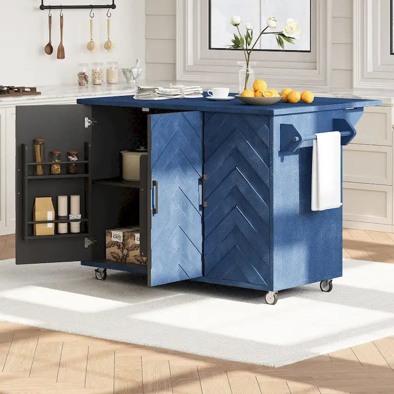 51.2W Ash Veneer Solid Wood Handwoven Kitchen Island With Drop Leaf(no include stool)