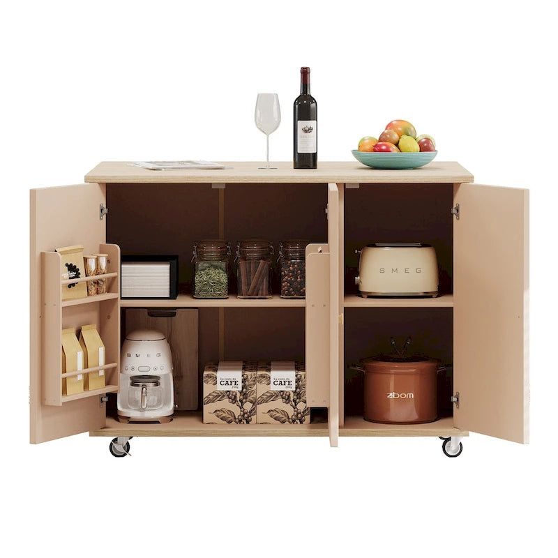 51.2W Ash Veneer Solid Wood Handwoven Kitchen Island With Drop Leaf(no include stool)