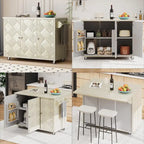 51.2W Ash Veneer Solid Wood Handwoven Kitchen Island With Drop Leaf(no include stool)
