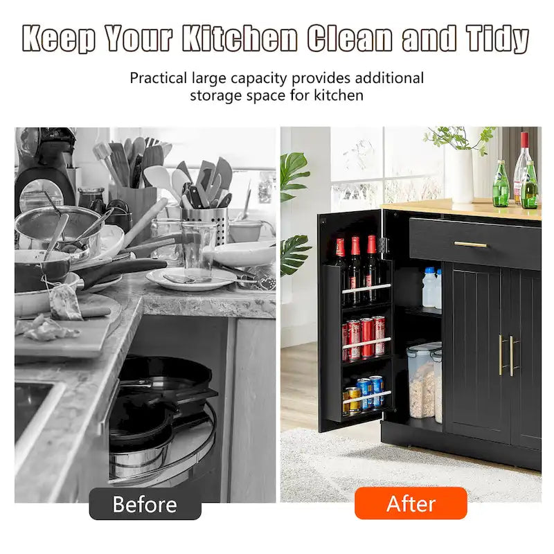 53 Inch Large Kitchen Island With Trash Can Storage Cabinet(no include stool)