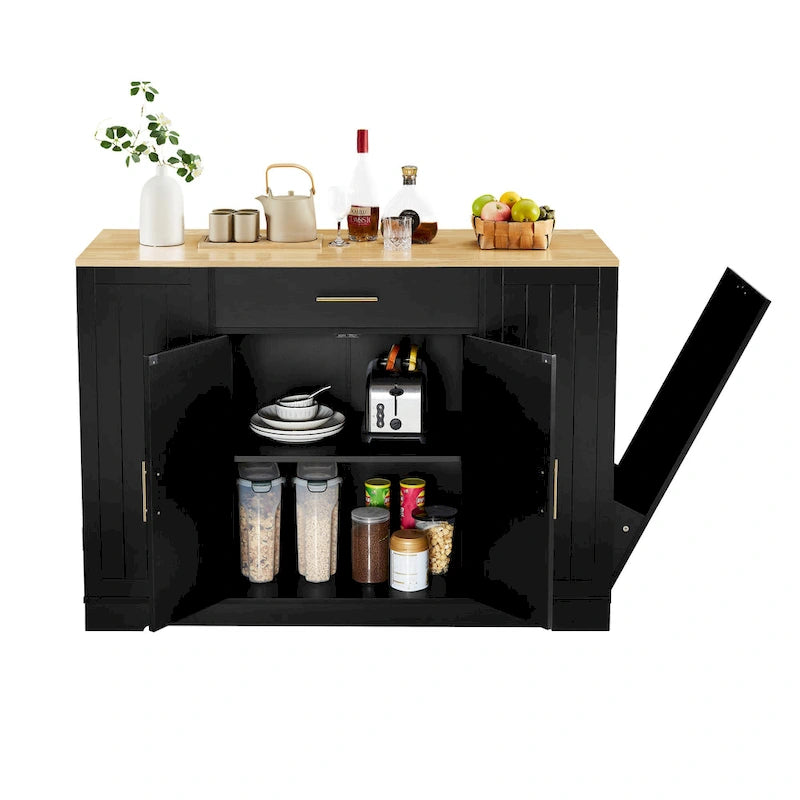 53 Inch Large Kitchen Island With Trash Can Storage Cabinet(no include stool)