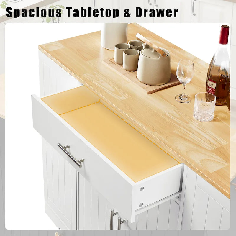 53 Inch Large Kitchen Island With Trash Can Storage Cabinet(no include stool)