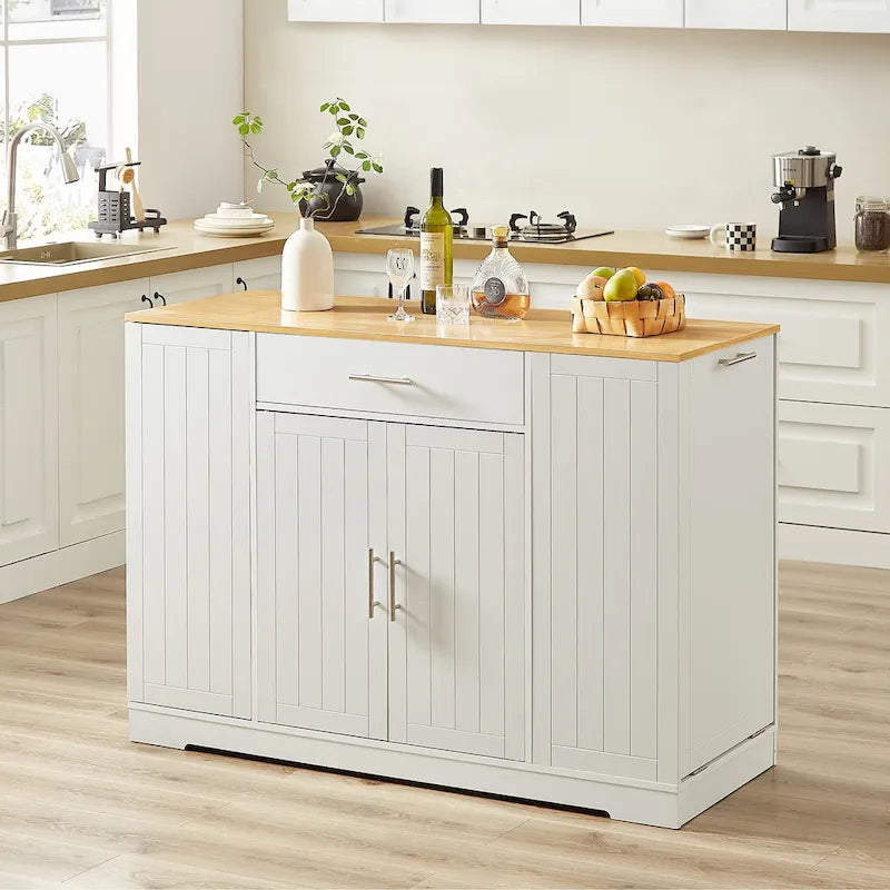 53 Inch Large Kitchen Island With Trash Can Storage Cabinet(no include stool)