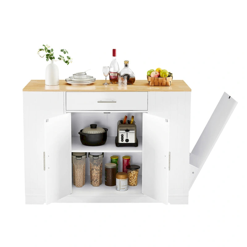 53 Inch Large Kitchen Island With Trash Can Storage Cabinet(no include stool)