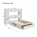 Wood Platform Bed with All-In-One Bookcase Cabinets Shelves Built-in Charging Stations - Captain Bed Frame with Storage Drawers