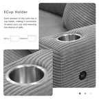 L Shaped Cloud Couch Corduroy Sectional Sofa w/USB, Chaise, Cup Holder