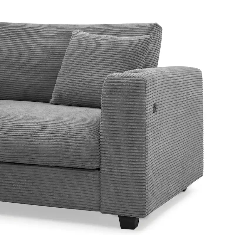 L Shaped Cloud Couch Corduroy Sectional Sofa w/USB, Chaise, Cup Holder