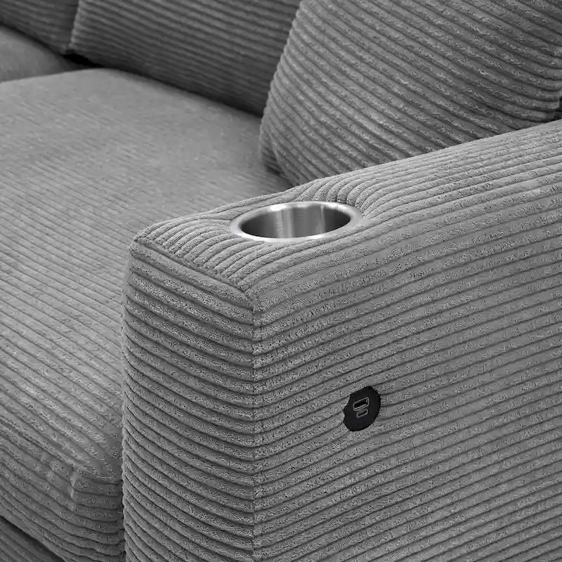L Shaped Cloud Couch Corduroy Sectional Sofa w/USB, Chaise, Cup Holder