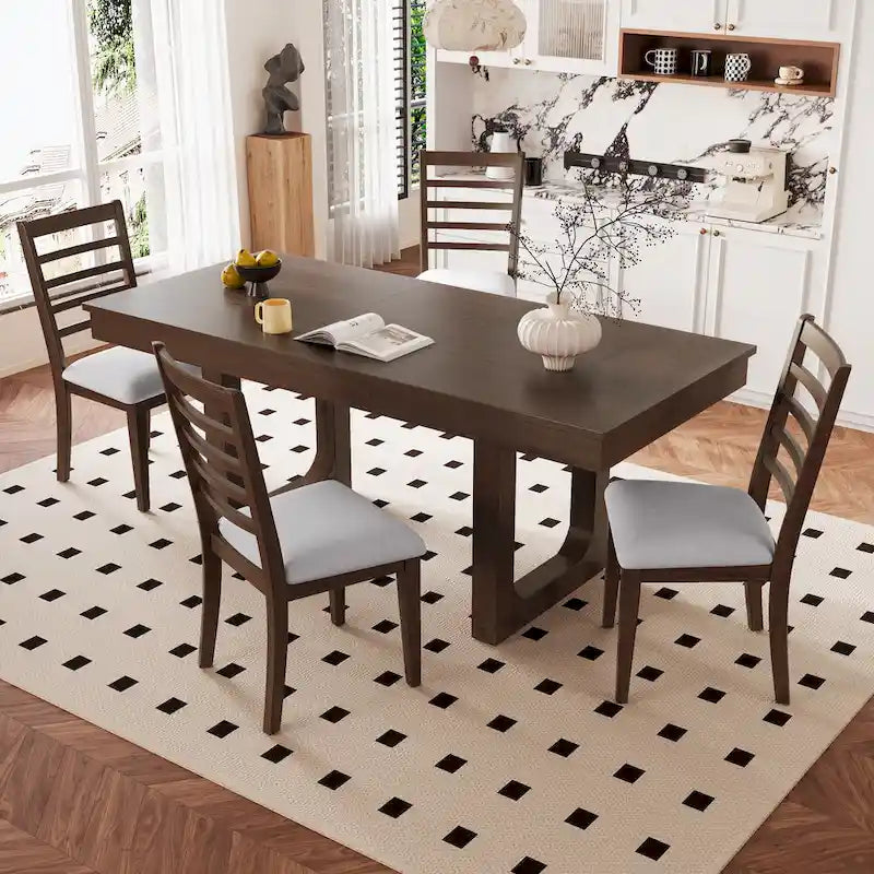 60-78 Extendable Dining Table, Farmhouse Wooden Kitchen Table with Removable Leaf, Large Expanding Table for 4-8